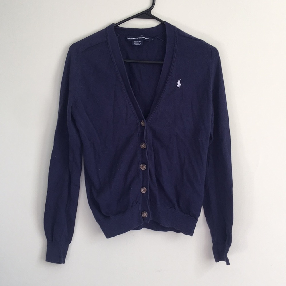 Polo Ralph Lauren navy cardigan tortoise buttons